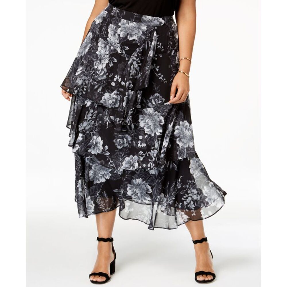 INC International Concepts Plus Size Printed Tiered Skirt